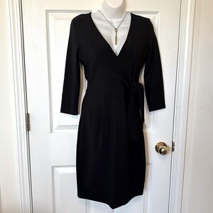 Boston Proper Black Knee Length 3/4 Sleeve Dress w/ Faux Wrap Detail Size 2